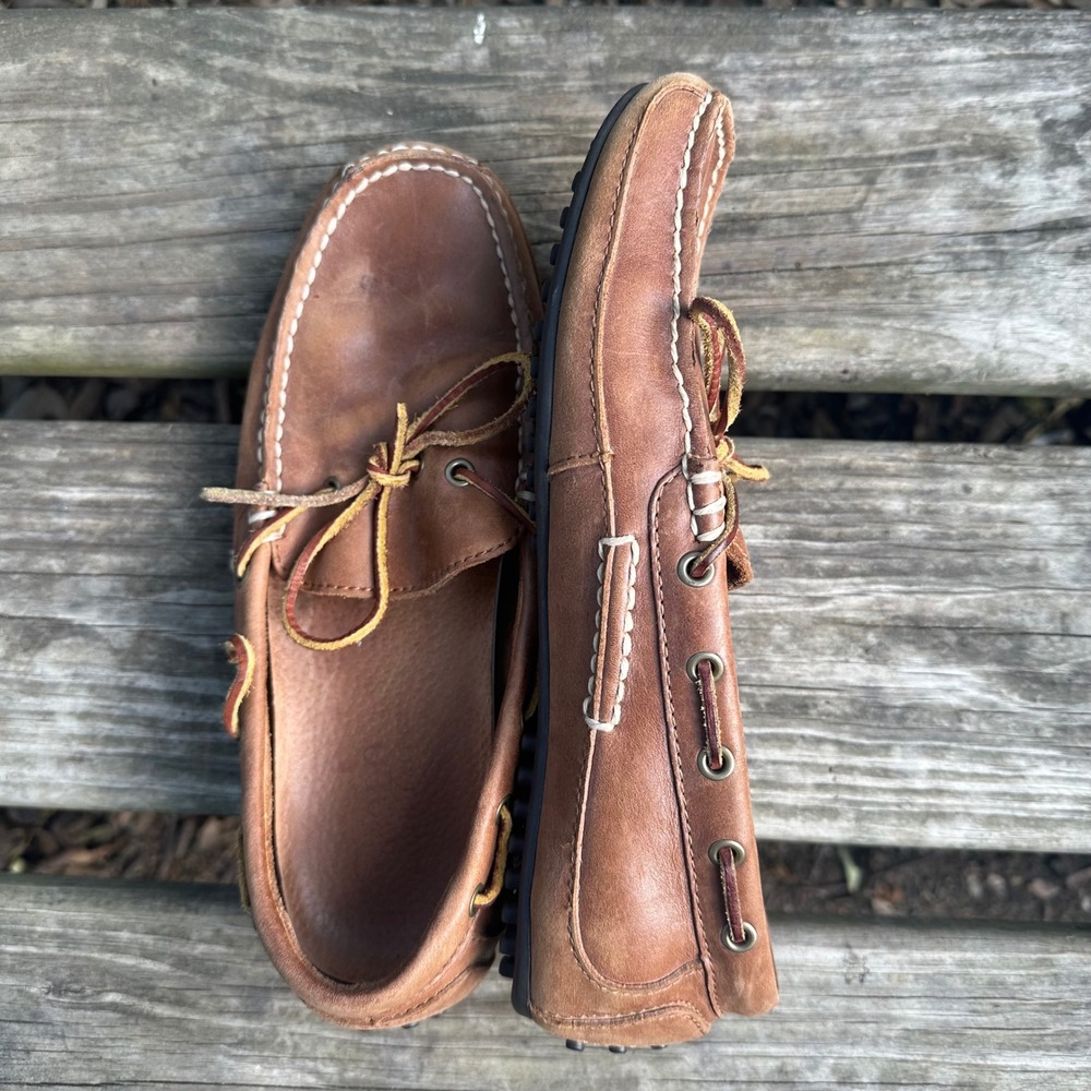 Polo Ralph Lauren Wyndings Tan Leather Driving Loafers Mens Sz 7 Brown Moc Toe - Picture 5 of 10